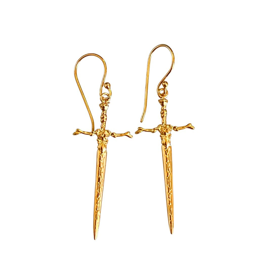 queen of roses excalibur earrings in 24kt gold vermeil.