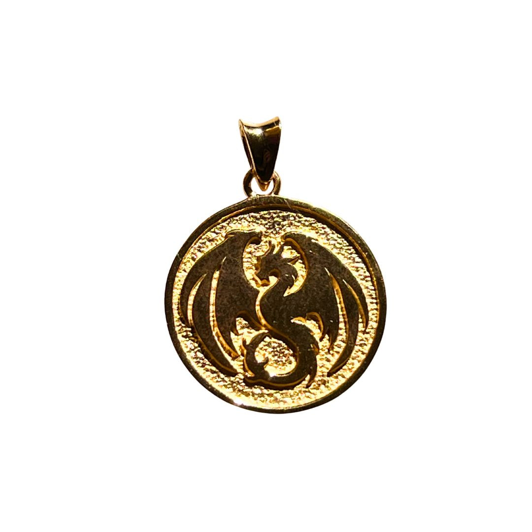 medra pendragon pendant in gold. dragon pendant in 24kt gold vermeil.