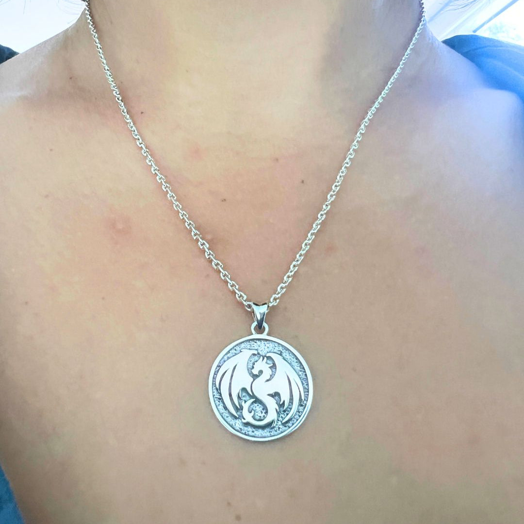 medra pendragon pendant in gold. dragon pendant in 925 silver. 